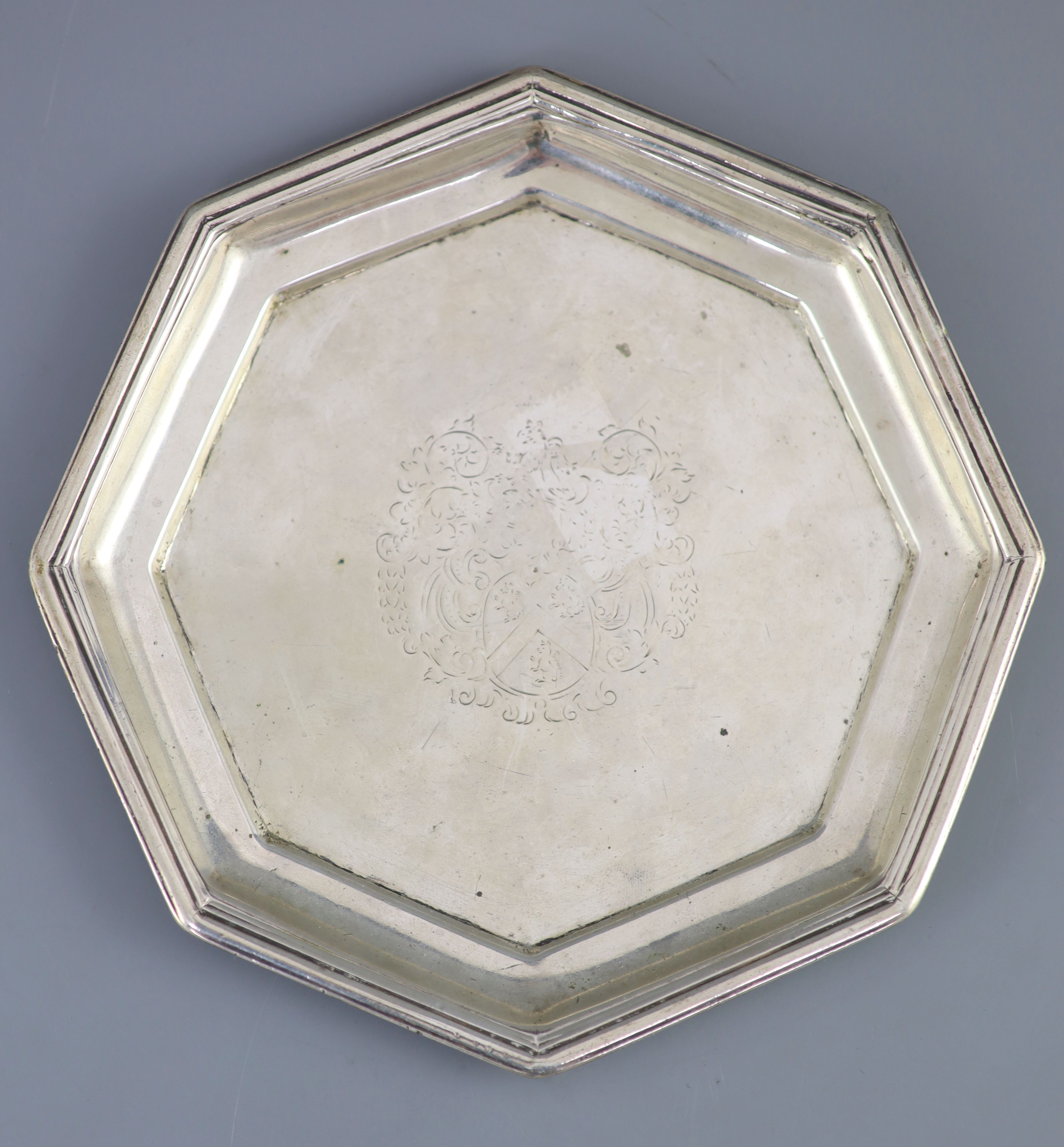A rare George II Galway octagonal silver waiter or small salver,